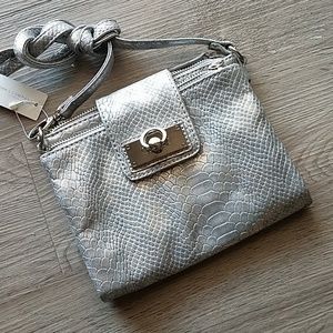 Silver reptile print crossbody bag
